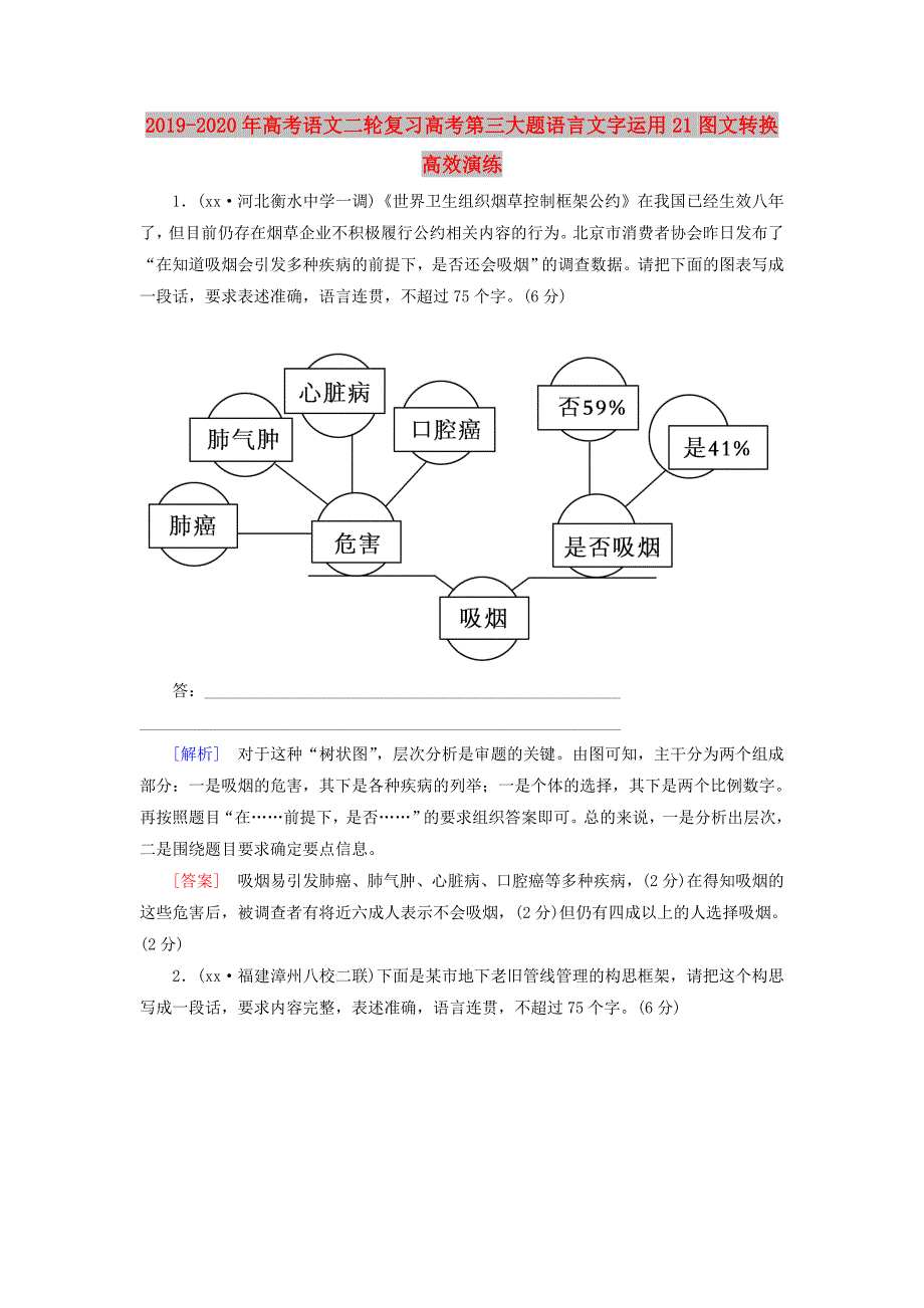 2019-2020年高考语文二轮复习高考第三大题语言文字运用21图文转换高效演练.doc_第1页