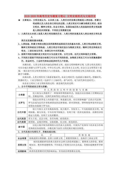 2019-2020年高考历史专题复习笔记文明史观范式与文综历史.doc