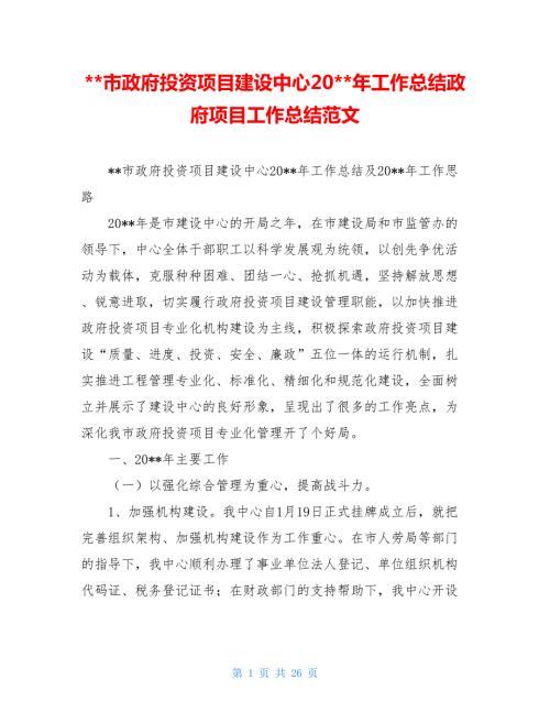 -市政府投资项目建设中心20-年工作总结政府项目工作总结范文.doc