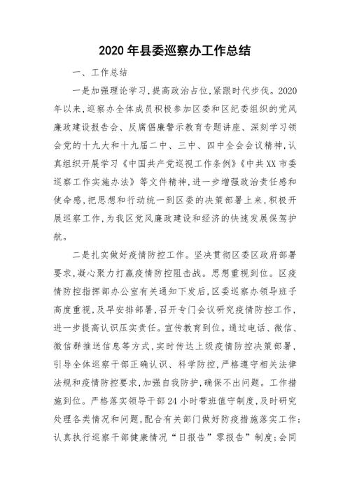 2020年县委巡察办工作总结.doc