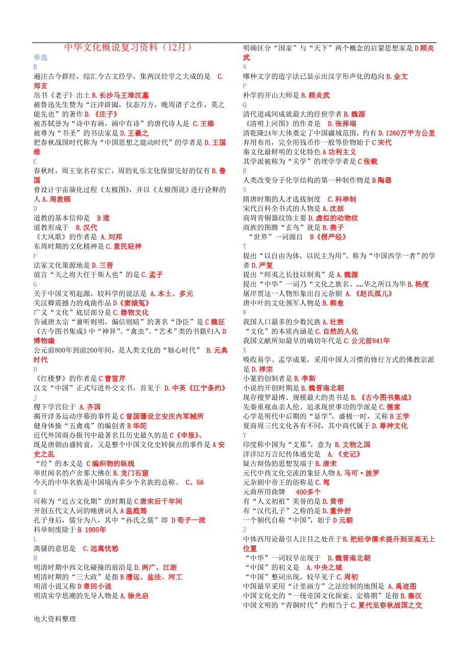 2018年电大中华文化概说复习资料.doc_第1页
