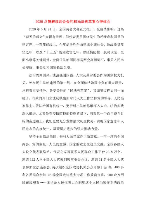 2020点赞解读两会金句和民法典草案心得体会.doc