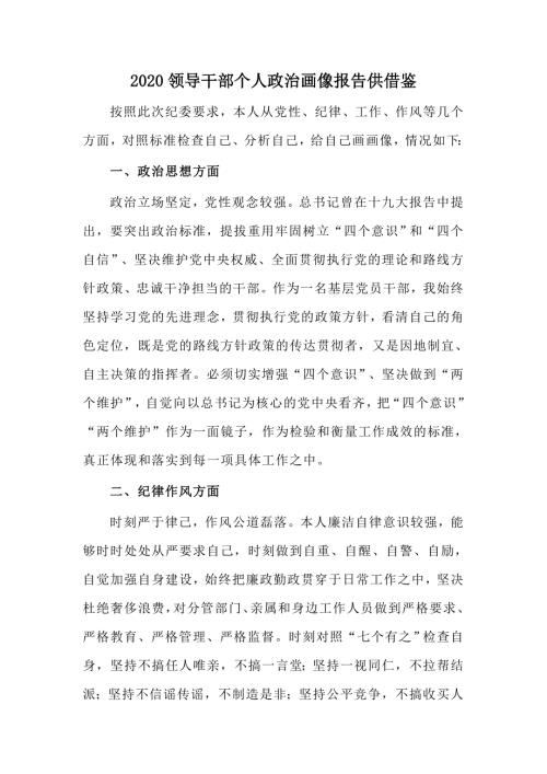 2020领导干部个人政治画像报告供借鉴.docx