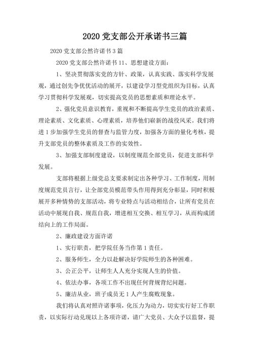 2020党支部公开承诺书三篇.doc