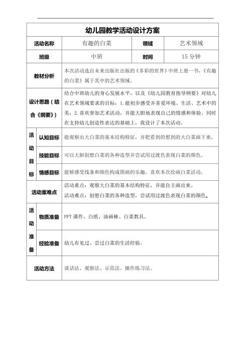 中班艺术《有趣的白菜》PPT课件教案微教案.docx