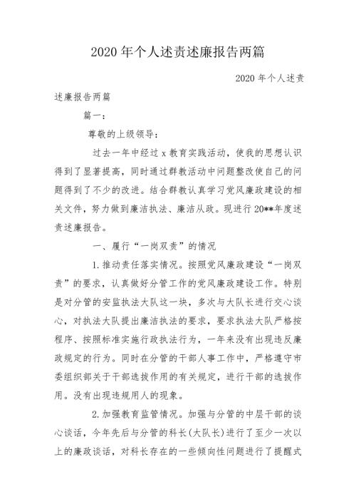 2020年个人述责述廉报告两篇.doc