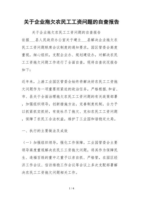 2021关于企业拖欠农民工工资问题的自查报告.docx