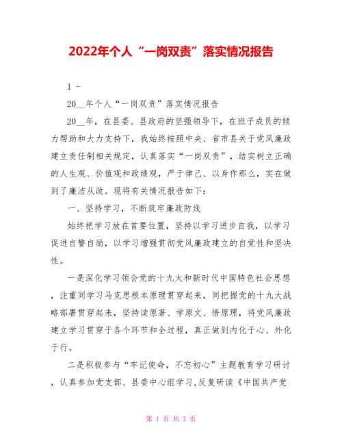 2022年个人一岗双责落实情况报告.doc