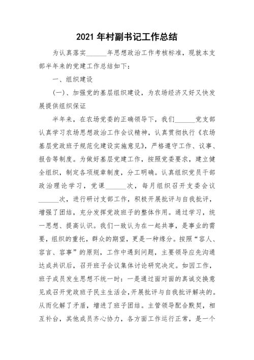 2021年村副书记工作总结.doc