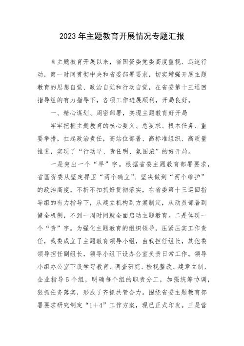 2023年主题教育开展情况专题汇报.docx