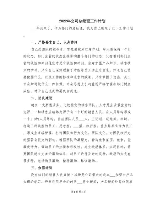 2022年公司总经理工作计划.doc