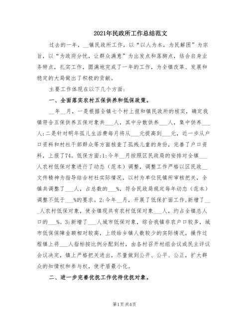 2021年民政所工作总结范文.doc