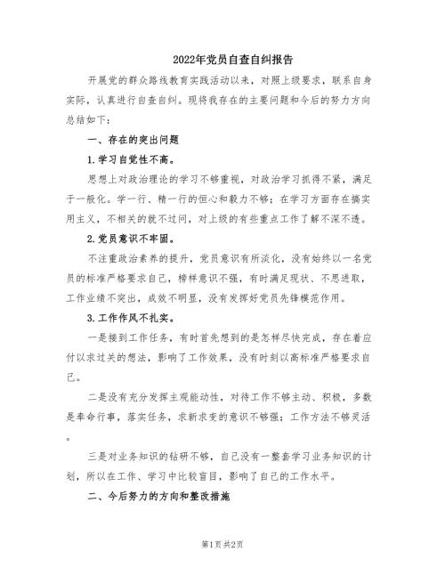 2022年党员自查自纠报告.doc