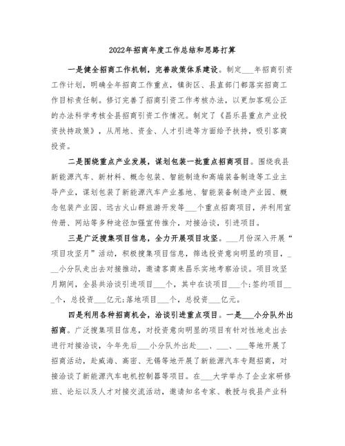 2022年招商年度工作总结和思路打算.doc