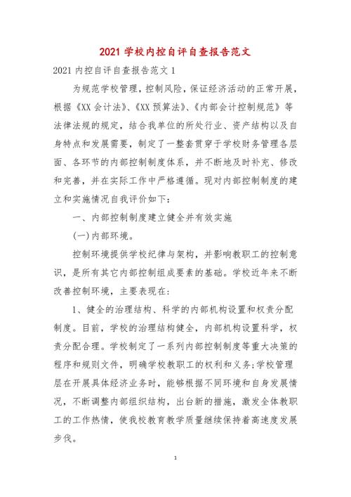 2021年学校内控自评自查报告范文.docx