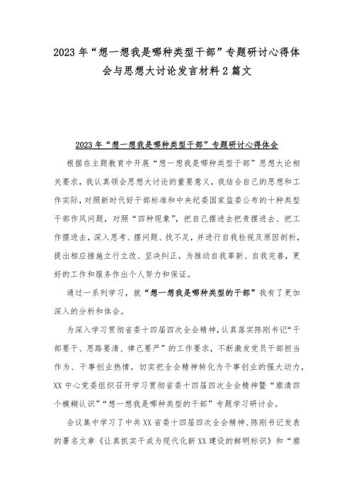 2023年想一想我是哪种类型干部专题研讨心得体会与思想大讨论发言材料2篇文.docx