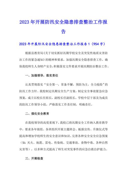 2023年开展防汛安全隐患排查整治工作报告.doc