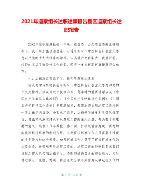 2021年巡察组长述职述廉报告县区巡察组长述职报告.doc