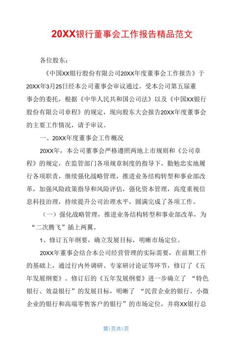 20XX银行董事会工作报告精品范文.doc