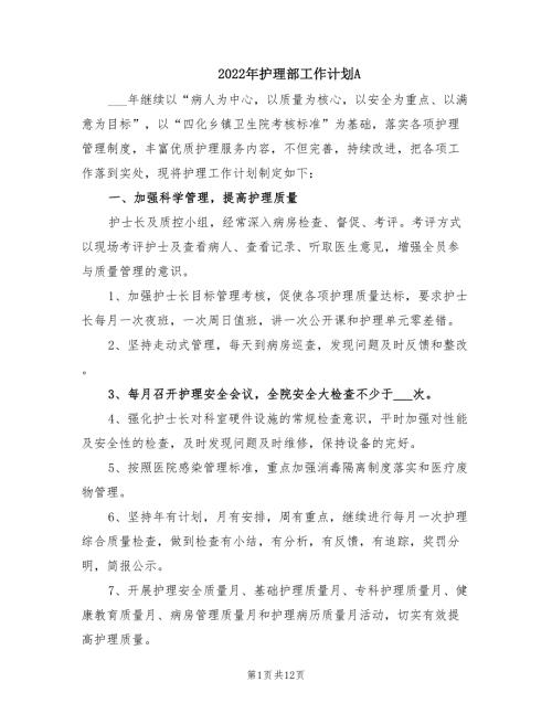 2022年护理部工作计划A.doc