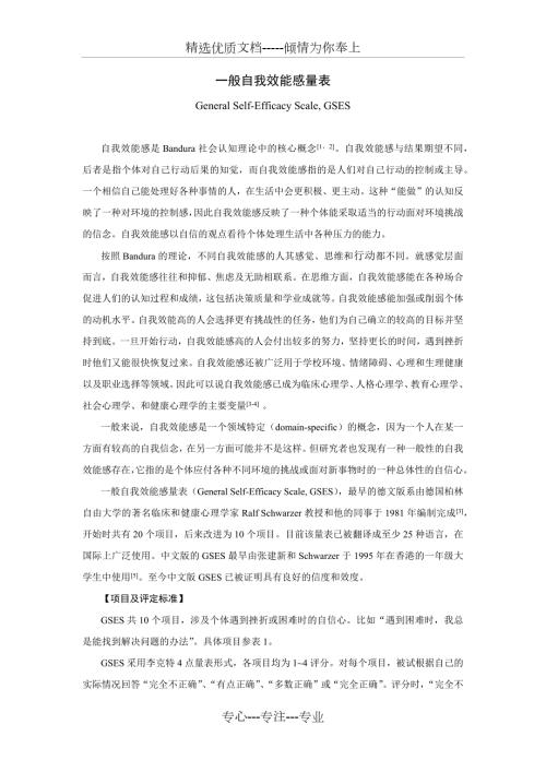 一般自我效能感量表及说明共4页.docx