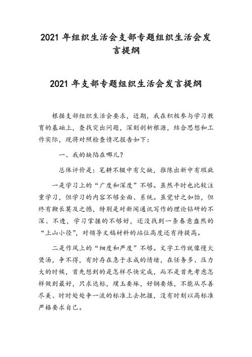 2021年组织生活会支部专题组织生活会发言提纲.docx