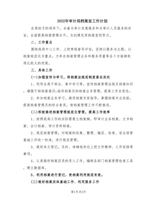 2022年审计局档案室工作计划.doc