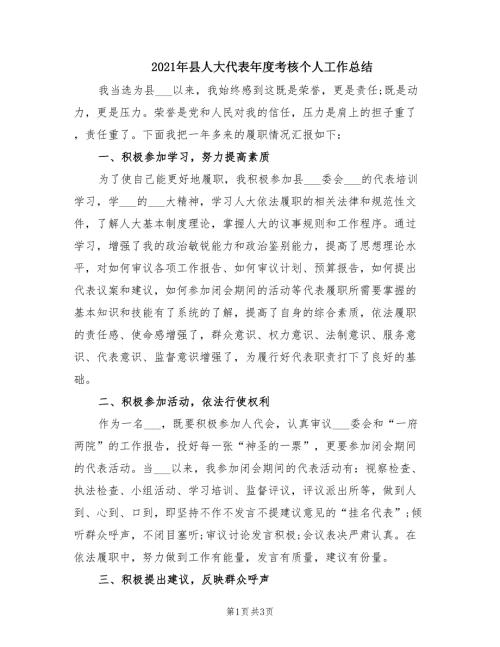 2021年县人大代表年度考核个人工作总结.doc