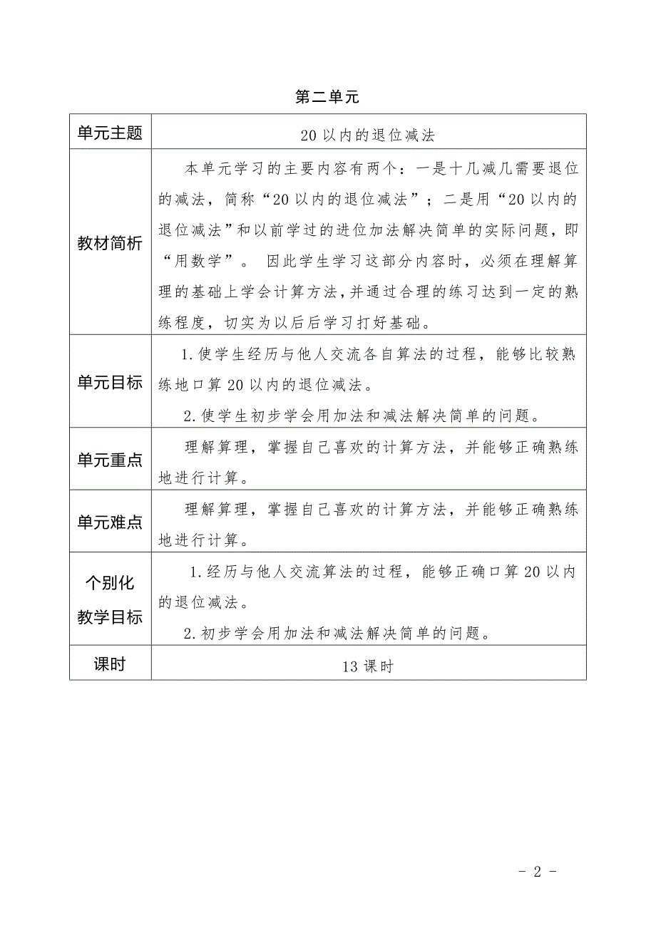 一年级下册数学单元教学计划.doc_第2页