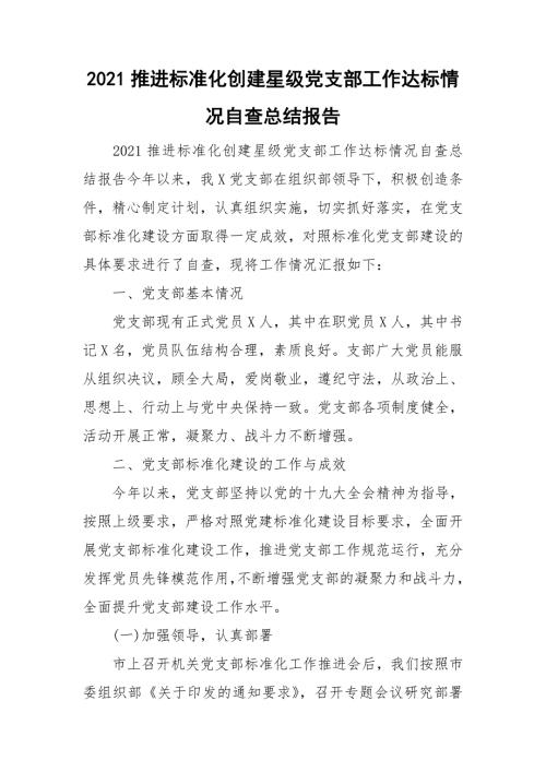 2021推进标准化创建星级党支部工作达标情况自查总结报告.doc