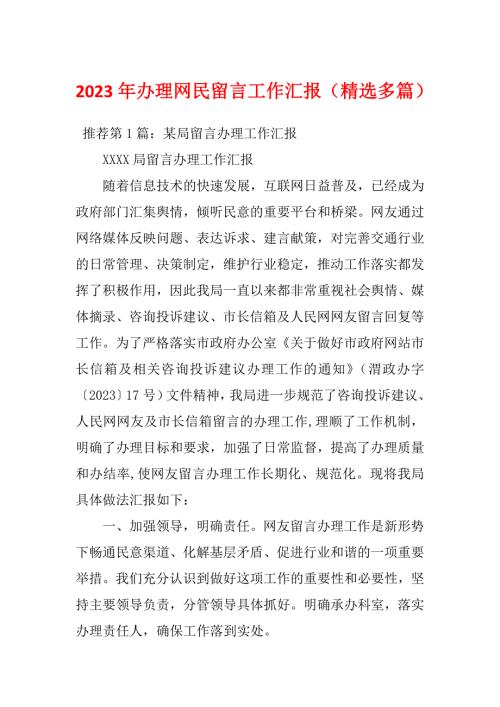 2023年办理网民留言工作汇报精选多篇.docx