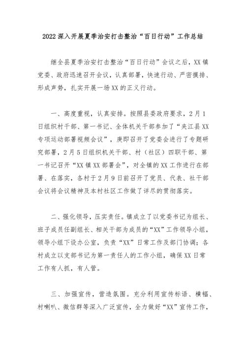 2022深入开展夏季治安打击整治百日行动工作总结3篇.docx