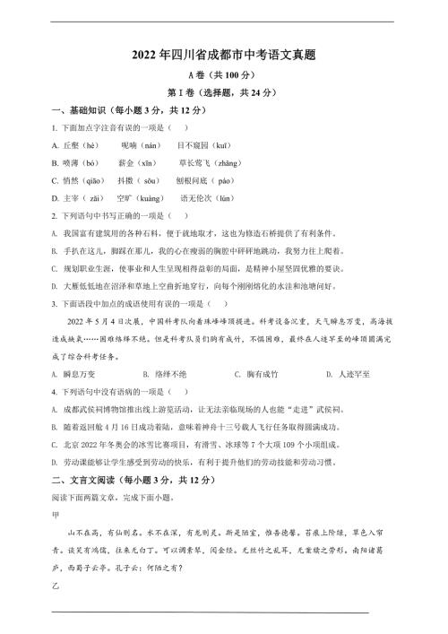2022年四川省成都市中考语文真题word原卷版.docx