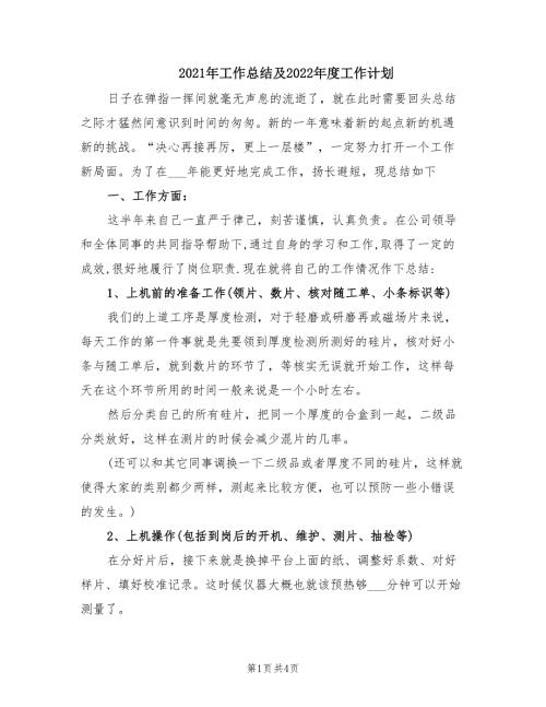 2021年工作总结及2022年度工作计划.doc