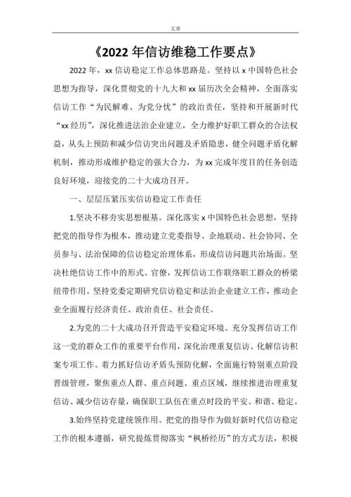 2022年信访维稳工作要点.doc