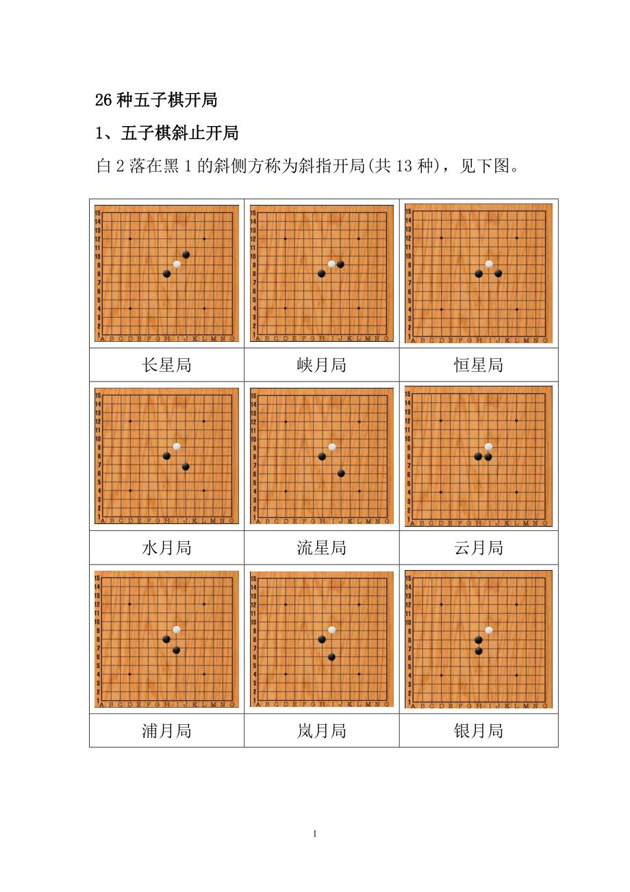 26种五子棋开局图谱常见的五步开局棋谱图.doc_第1页