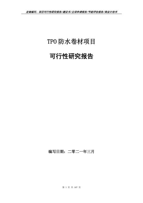 TPO防水卷材项目可行性研究报告写作范本.doc