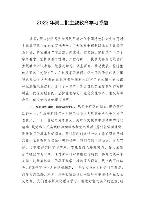 2023年第二批主题教育学习感悟.docx