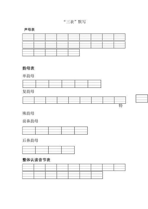 一年级语文三表声母韵母整体认读音节默写.doc