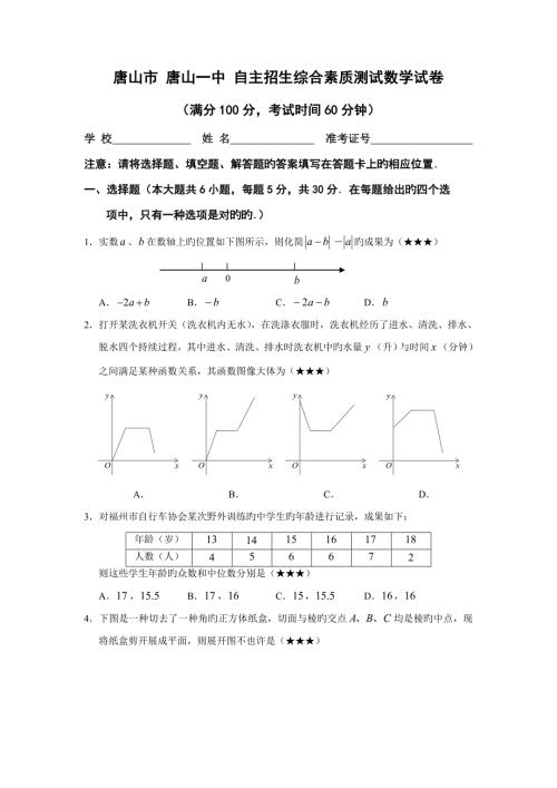 2022唐山市唐山一中自主招生数学测试题.doc