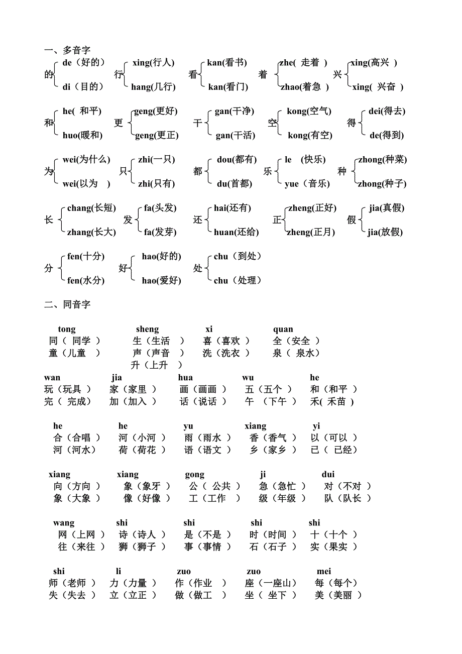 一年级下册多音字与同音字.doc_第1页