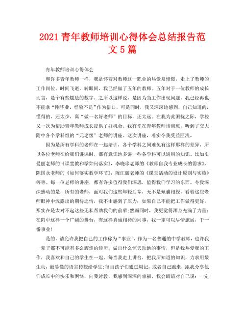 2021青年教师培训心得体会总结报告范文5篇.doc