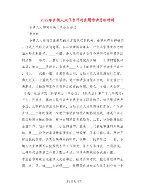 2022年乡镇人大代表行动主题活动总结材料.doc
