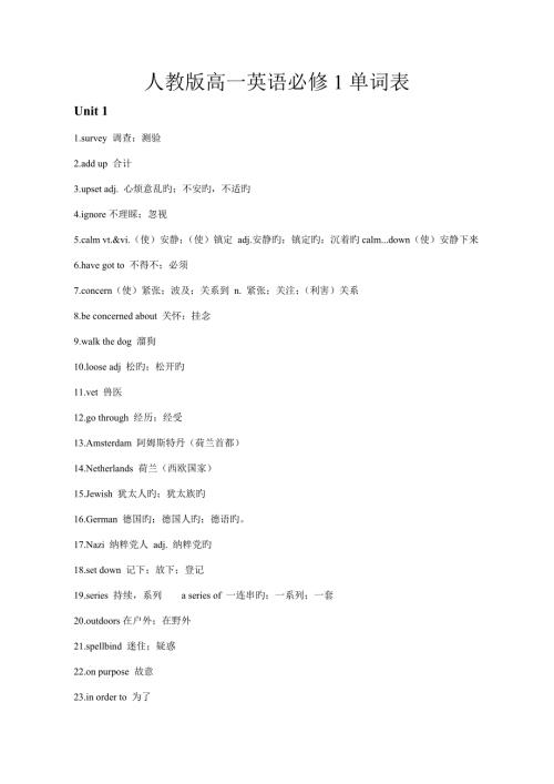 2022人教版高一英语必修一必背单词表.docx