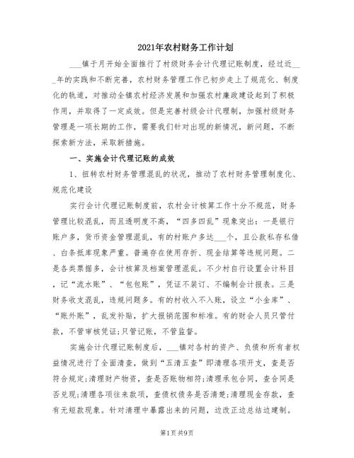 2021年农村财务工作计划.doc