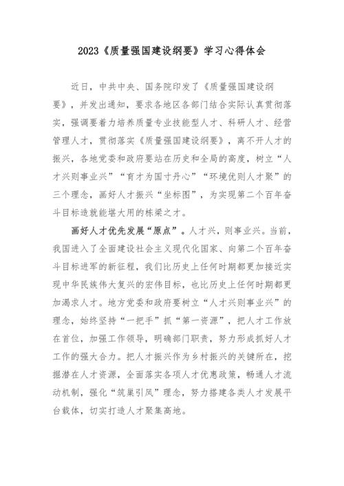 2023质量强国建设纲要学习心得体会.docx