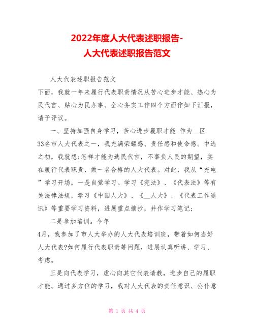 2022年度人大代表述职报告人大代表述职报告范文.doc
