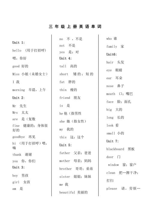 上教版牛津三年级上册英语单词表打印版.doc