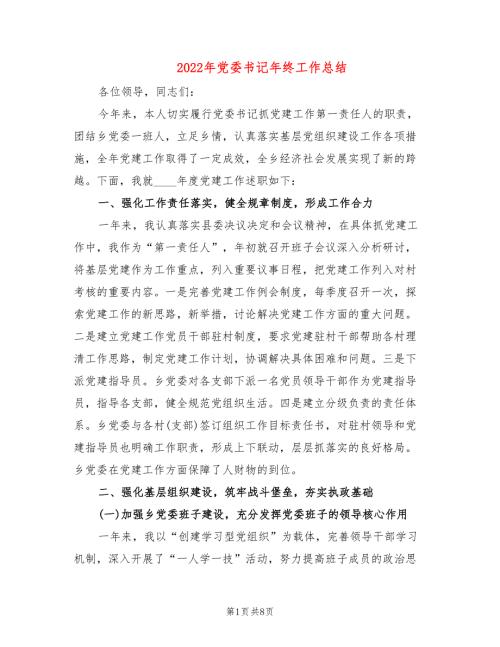 2022年党委书记年终工作总结.doc