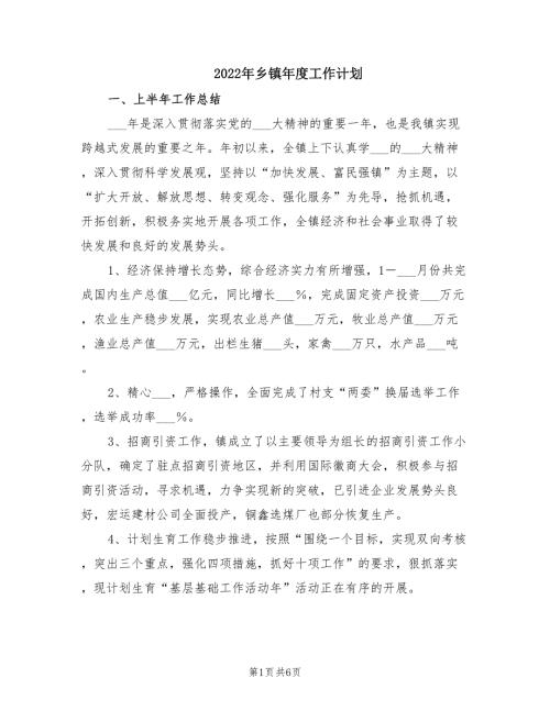 2022年乡镇年度工作计划.doc